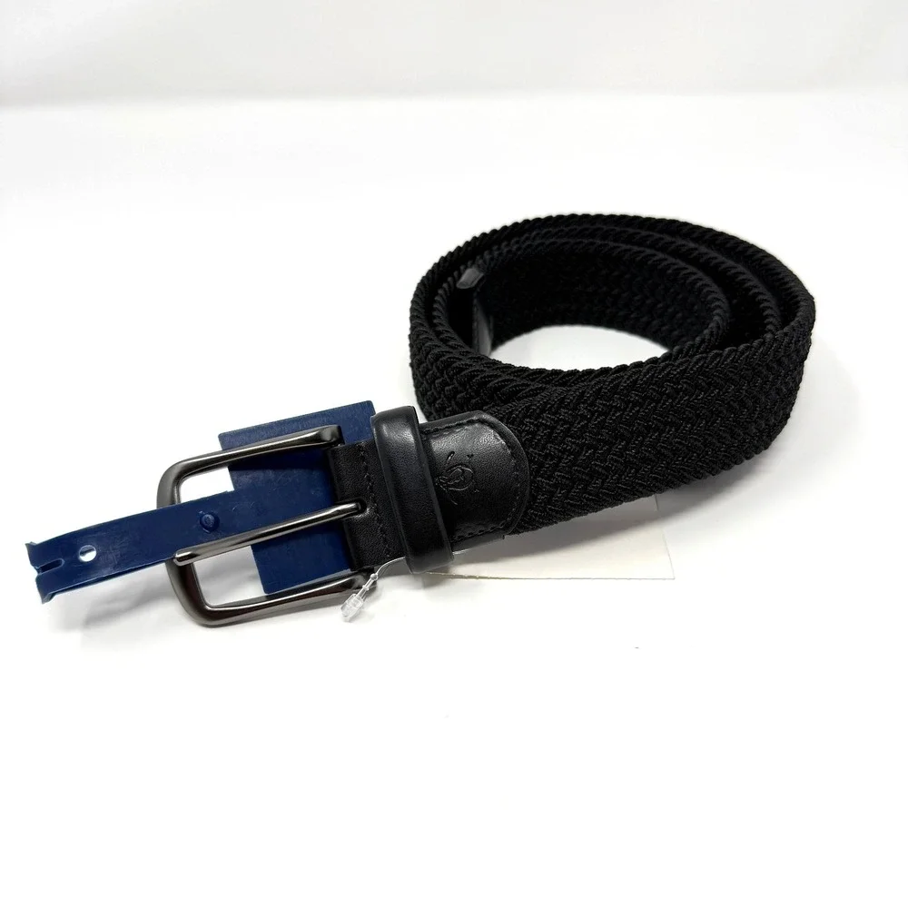 Original Penguin HN86103 Braided Stretch Belt Leather Trim Black Size M 34-36